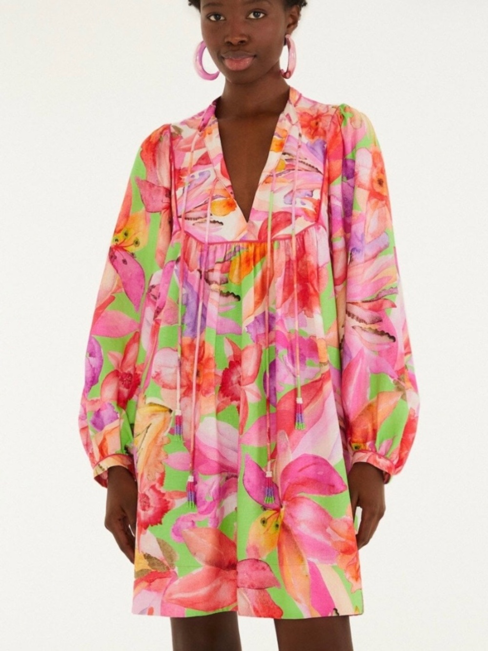 FARM RIO Multicolor Artsy Linen Blend Flora Mini Dress Pink Multi SZ XL